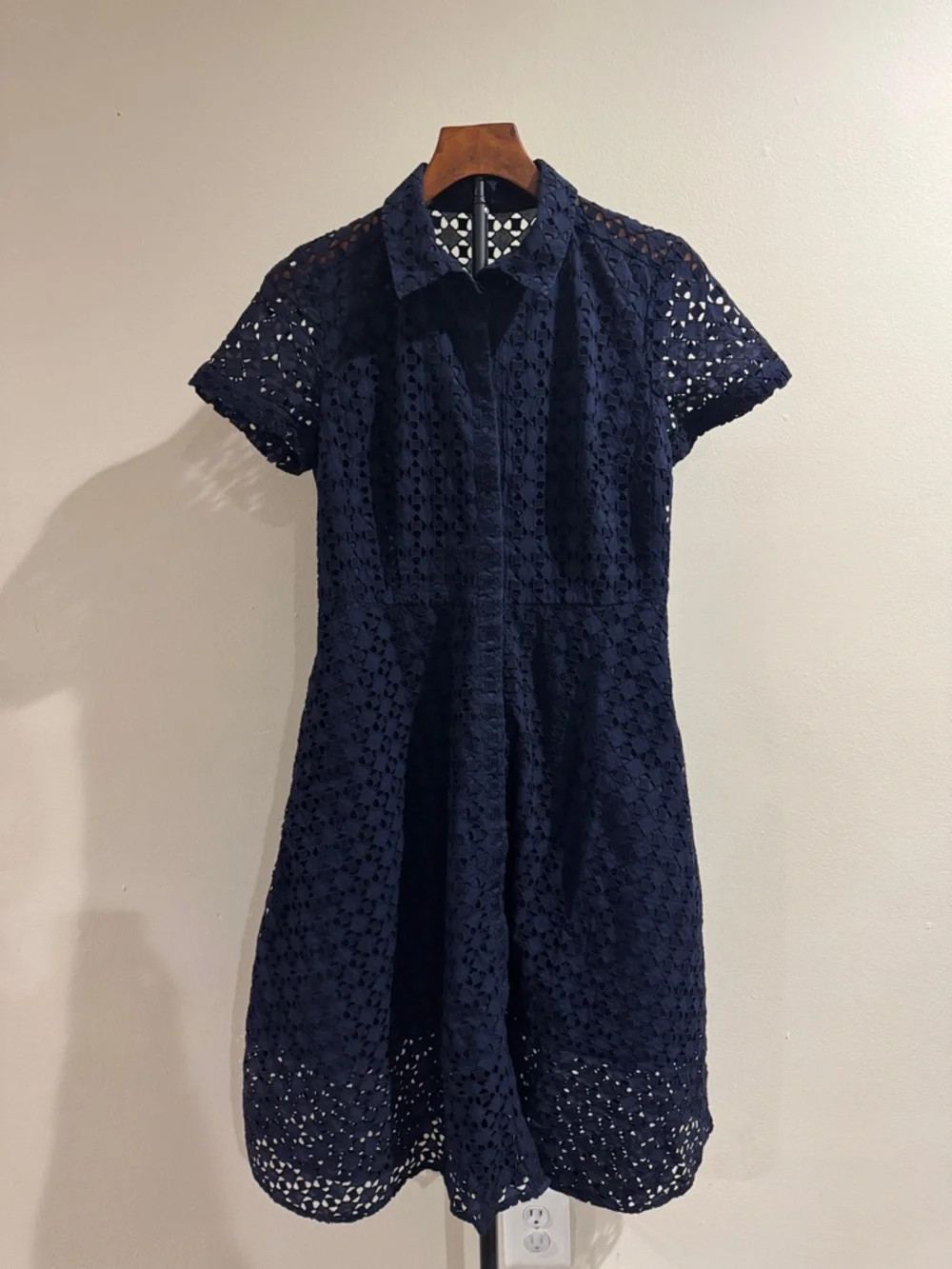 Ann Taylor Navy Eyelet Fit-and-Flare Dress - Picture 2 of 11